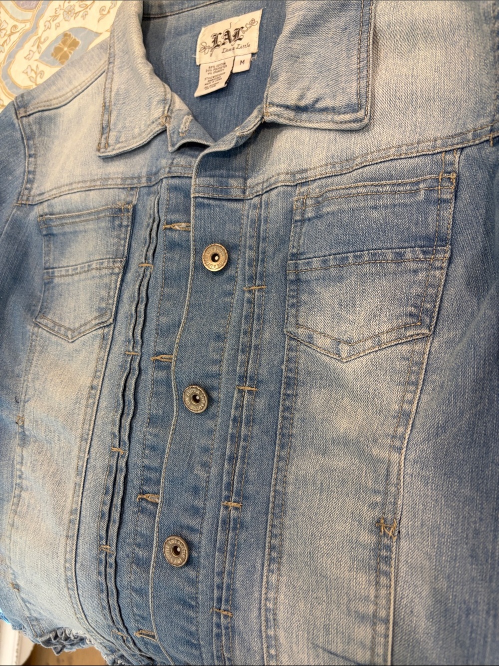 Light Wash Denim Jacket with Fringed Hem by “LAL Live A Little” - Picture 7 of 7